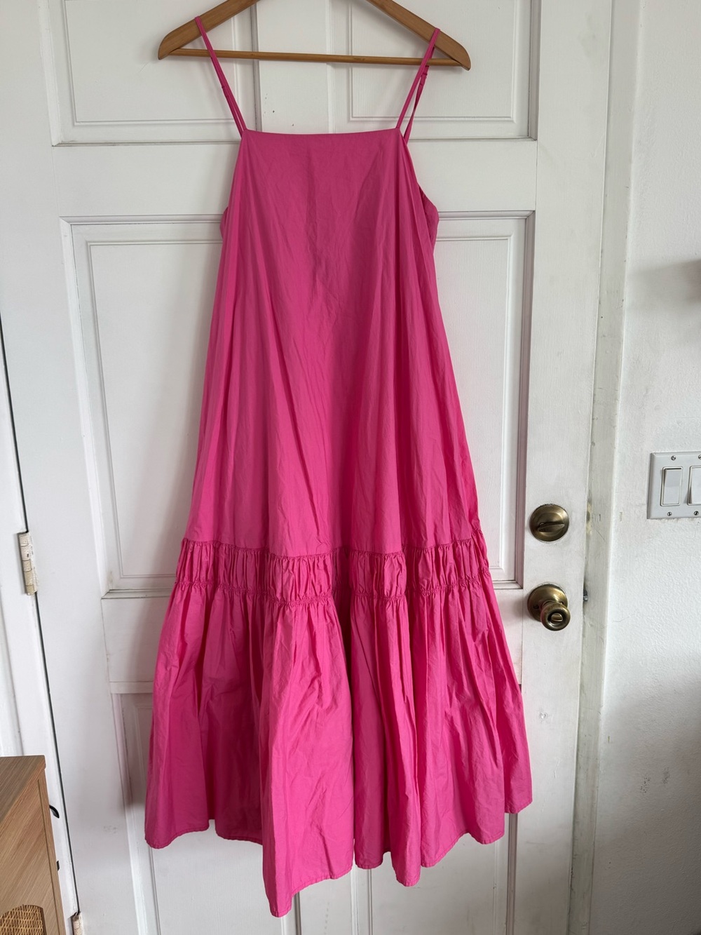 Banana Republic Pink Poplin Maxi Dress Tiered 100% Cotton Adjustable Straps S
